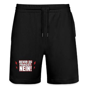 Bevor du fragst: Nein! - Stanley/Stella Unisex Bio Joggingshorts Trainer  - Schwarz - Vorne - Nik (191cm) & Marisol (170cm)