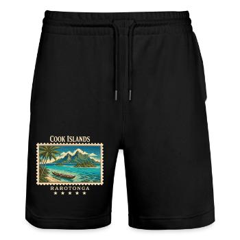 Marque de voyage vintage Rarotonga des Îles Cook - Short de jogging bio TRAINER Stanley/Stella unisexe - noir - Devant - Nik (191cm) & Marisol (170cm)