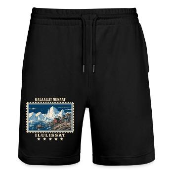 Grönland Ilulissat Vintage Reisemarke - Stanley/Stella Unisex Bio Joggingshorts Trainer  - Schwarz - Vorne - Nik (191cm) & Marisol (170cm)