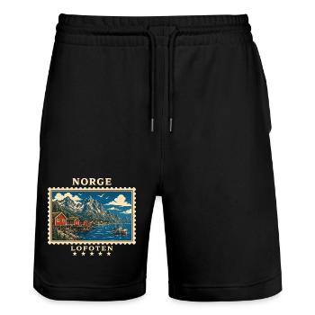 Norwegen Lofoten Vintage Reisemarke - Stanley/Stella Unisex Bio Joggingshorts Trainer  - Schwarz - Vorne - Nik (191cm) & Marisol (170cm)