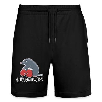 Aufs Maulwurf – Lustiges Cartoon Shirt - Stanley/Stella Unisex Bio Joggingshorts Trainer  - Schwarz - Vorne - Nik (191cm) & Marisol (170cm)
