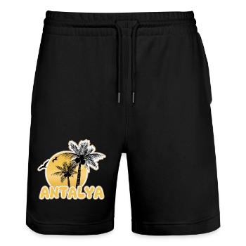 Strand Antalya - Stanley/Stella Unisex Bio Joggingshorts Trainer  - Schwarz - Vorne - Nik (191cm) & Marisol (170cm)