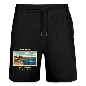 Schweden Göteborg Vintage Reisemarke - Stanley/Stella Unisex Bio Joggingshorts Trainer  - Schwarz - Vorne - Nik (191cm) & Marisol (170cm)