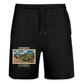 Österreich Kitzbühel Vintage Reisemarke - Stanley/Stella Unisex Bio Joggingshorts Trainer  - Schwarz - Vorne - Nik (191cm) & Marisol (170cm)