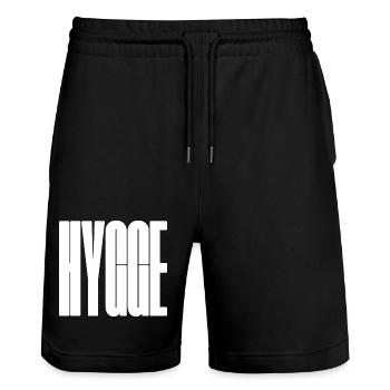Hygge Bold Wordmark Graphic Tee - Stanley/Stella Trainer Unisex Organic Jogging Shorts - black - Front - Nik (191cm) & Marisol (170cm)