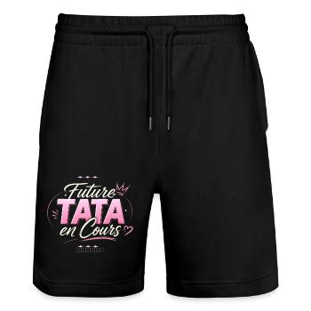 Future Tata In Progress 2027 - Pregnancy Announcement - Stanley/Stella Trainer Unisex Organic Jogging Shorts - black - Front - Nik (191cm) & Marisol (170cm)