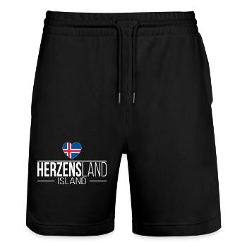 Herzensland Island Skandinavien Urlaub Reise - Stanley/Stella Unisex Bio Joggingshorts Trainer  - Schwarz - Vorne - Nik (191cm) & Marisol (170cm)