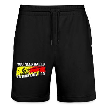 You need courage to ride like me Biker Motif - Stanley/Stella Trainer Unisex Organic Jogging Shorts - black - Front - Nik (191cm) & Marisol (170cm)