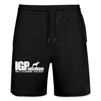 IGP DOBERMANN Wilsigns Hundesport Hunde Geschenk - Stanley/Stella Unisex Bio Joggingshorts Trainer  - Schwarz - Vorne - Nik (191cm) & Marisol (170cm)