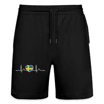 Schweden Herzlinie Herzschlag Skandinavien Urlaub - Stanley/Stella Unisex Bio Joggingshorts Trainer  - Schwarz - Vorne - Nik (191cm) & Marisol (170cm)