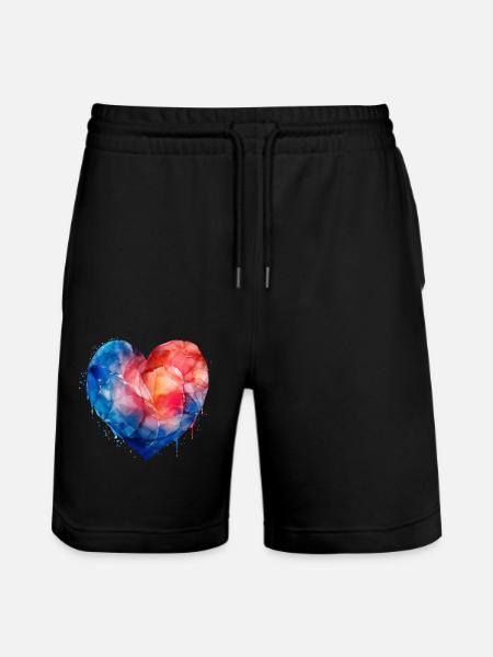 Blue Red Heart - Stanley/Stella Trainer Unisex Organic Jogging Shorts - black