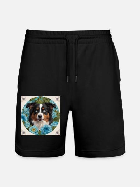 Blauäugiger Australian Shepherd - Stanley/Stella Unisex Bio Joggingshorts Trainer - Schwarz