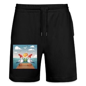 02 Lustige Möwen trinken Flaschen Bier Meer Prost - Stanley/Stella Unisex Bio Joggingshorts Trainer  - Schwarz - Vorne - Nik (191cm) & Marisol (170cm)