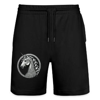 Licorne avec nœud celtique - Short de jogging bio TRAINER Stanley/Stella unisexe - noir - Devant - Nik (191cm) & Marisol (170cm)