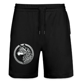 Wolf mit keltischem Knoten 02 - Stanley/Stella Unisex Bio Joggingshorts Trainer  - Schwarz - Vorne - Nik (191cm) & Marisol (170cm)