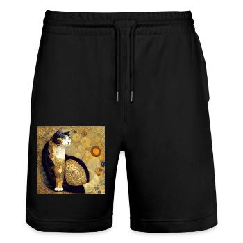 Decorative cat in the style of Gustav Klimt. - Stanley/Stella Trainer Unisex Organic Jogging Shorts - black - Front - Nik (191cm) & Marisol (170cm)
