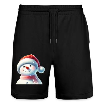Charmanter Schneemann in Winterkleidung - Stanley/Stella Unisex Bio Joggingshorts Trainer  - Schwarz - Vorne - Nik (191cm) & Marisol (170cm)