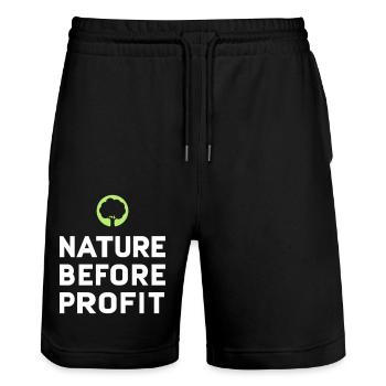 Nature Before Profit | Forest trees nature love of nature - Stanley/Stella Trainer Unisex Organic Jogging Shorts - black - Front - Nik (191cm) & Marisol (170cm)