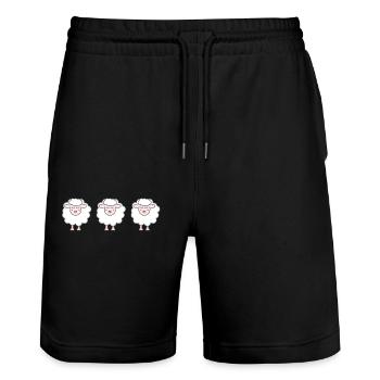 Schaf - Stanley/Stella Unisex Bio Joggingshorts Trainer  - Schwarz - Vorne - Nik (191cm) & Marisol (170cm)
