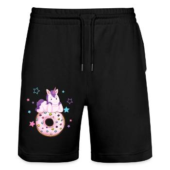 Einhorn mit Donut - Stanley/Stella Unisex Bio Joggingshorts Trainer  - Schwarz - Vorne - Nik (191cm) & Marisol (170cm)
