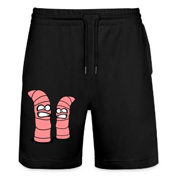 2 crazy worms - Stanley/Stella Trainer Unisex Organic Jogging Shorts - black - Front - Nik (191cm) & Marisol (170cm)