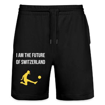 Geschenk für Schweizer Baby - Stanley/Stella Unisex Bio Joggingshorts Trainer  - Schwarz - Vorne - Nik (191cm) & Marisol (170cm)