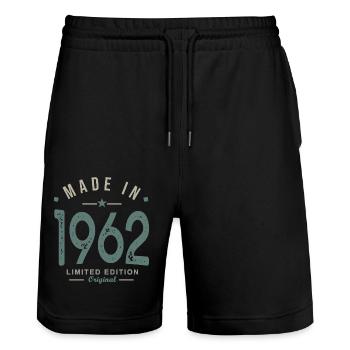 made in 1962 anniversaire 60 ans cadeau humour - Short de jogging bio TRAINER Stanley/Stella unisexe - noir - Devant - Nik (191cm) & Marisol (170cm)