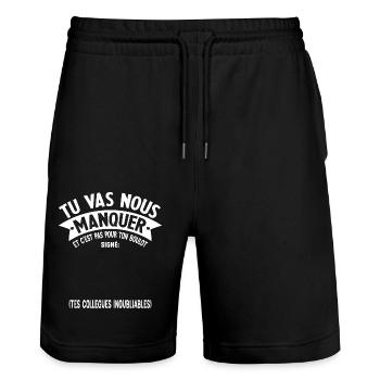 Départ collègue de travail personnalisé signé - Short de jogging bio TRAINER Stanley/Stella unisexe - noir - Devant - Nik (191cm) & Marisol (170cm)