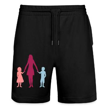 Mama 2 children - Stanley/Stella Trainer Unisex Organic Jogging Shorts - black - Front - Nik (191cm) & Marisol (170cm)