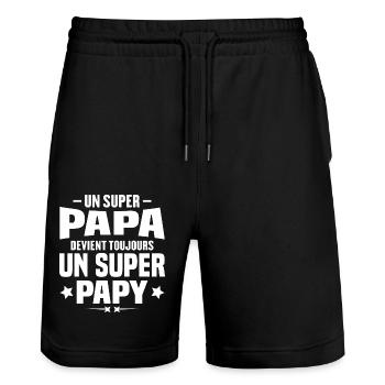Un super papa devient toujours un super papy - Short de jogging bio TRAINER Stanley/Stella unisexe - noir - Devant - Nik (191cm) & Marisol (170cm)