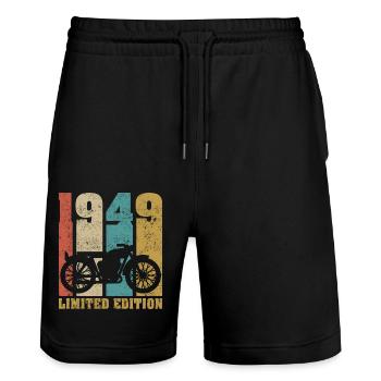 Vintage Motorrad 1949 Retro Geburtstagsgeschenk - Stanley/Stella Unisex Bio Joggingshorts Trainer  - Schwarz - Vorne - Nik (191cm) & Marisol (170cm)