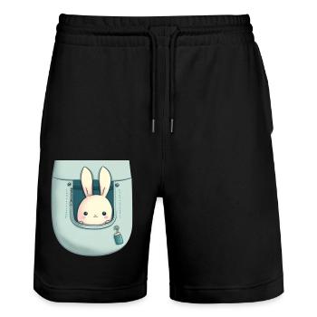lapin kawaii! - Short de jogging bio TRAINER Stanley/Stella unisexe - noir - Devant - Nik (191cm) & Marisol (170cm)