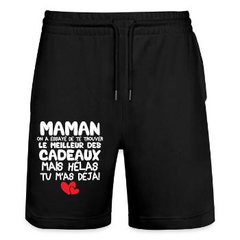 Maman on a essayé de te trouver le meilleur cadeau - Short de jogging bio TRAINER Stanley/Stella unisexe - noir - Devant - Nik (191cm) & Marisol (170cm)