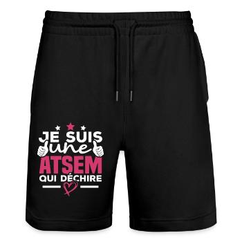 Je suis une ATSEM qui déchire - Short de jogging bio TRAINER Stanley/Stella unisexe - noir - Devant - Nik (191cm) & Marisol (170cm)