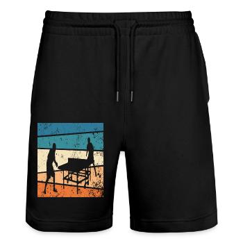 Idée cadeau rétro de tennis de table - Short de jogging bio TRAINER Stanley/Stella unisexe - noir - Devant - Nik (191cm) & Marisol (170cm)