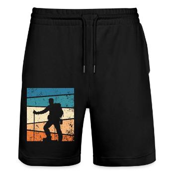 Wanderer Wandern Retro Bergsport - Stanley/Stella Unisex Bio Joggingshorts Trainer  - Schwarz - Vorne - Nik (191cm) & Marisol (170cm)