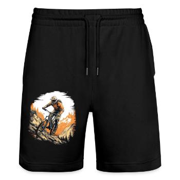 Radfahrer Downhill MTB Mountainbike Rad - Stanley/Stella Unisex Bio Joggingshorts Trainer  - Schwarz - Vorne - Nik (191cm) & Marisol (170cm)