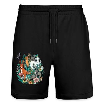 Les animaux dans les fleurs n°3 - Short de jogging bio TRAINER Stanley/Stella unisexe - noir - Devant - Nik (191cm) & Marisol (170cm)