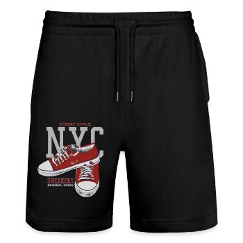 Red Sneakers b - Stanley/Stella Trainer Unisex Organic Jogging Shorts - black - Front - Nik (191cm) & Marisol (170cm)