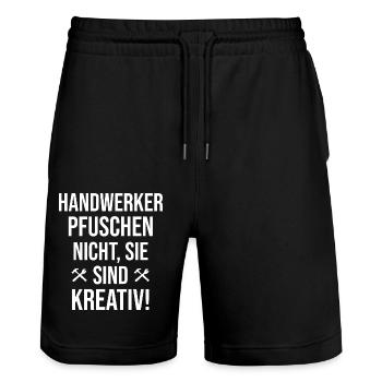 Handwerker Handyman Handwerk Werkzeug Baustelle - Stanley/Stella Unisex Bio Joggingshorts Trainer  - Schwarz - Vorne - Nik (191cm) & Marisol (170cm)