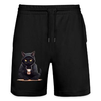 Schwarze Katzen mit Kaffee Becher Getränk Katze - Stanley/Stella Unisex Bio Joggingshorts Trainer  - Schwarz - Vorne - Nik (191cm) & Marisol (170cm)