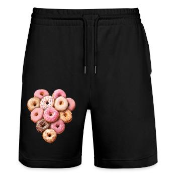 I love ... Donuts - Stanley/Stella Trainer Unisex Organic Jogging Shorts - black - Front - Nik (191cm) & Marisol (170cm)