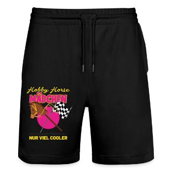 Hobby Horse Mädchen mit Steckenpferd & Zielflagge - Stanley/Stella Unisex Bio Joggingshorts Trainer  - Schwarz - Vorne - Nik (191cm) & Marisol (170cm)