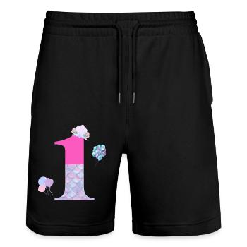 1e anniversaire sirène - Short de jogging bio TRAINER Stanley/Stella unisexe - noir - Devant - Nik (191cm) & Marisol (170cm)