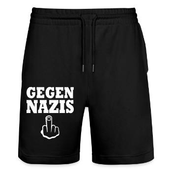 Gegen nazis - Stanley/Stella Unisex Bio Joggingshorts Trainer  - Schwarz - Vorne - Nik (191cm) & Marisol (170cm)
