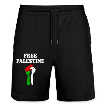 Free palestine - Stanley/Stella Unisex Bio Joggingshorts Trainer  - Schwarz - Vorne - Nik (191cm) & Marisol (170cm)