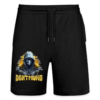 T-shirt Dortmund pour Dortmund Ultras - Short de jogging bio TRAINER Stanley/Stella unisexe - noir - Devant - Nik (191cm) & Marisol (170cm)