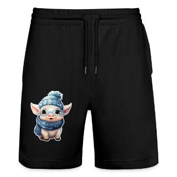 Lucky Pig - Stanley/Stella Trainer Unisex Organic Jogging Shorts - black - Front - Nik (191cm) & Marisol (170cm)