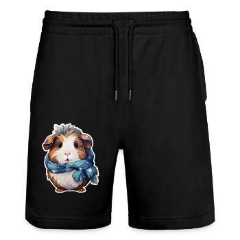 Guinea pig with scarf - Stanley/Stella Trainer Unisex Organic Jogging Shorts - black - Front - Nik (191cm) & Marisol (170cm)