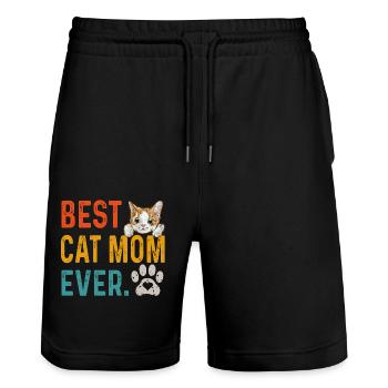 Vintage meilleur chat maman jamais, cadeau de maman chat - Short de jogging bio TRAINER Stanley/Stella unisexe - noir - Devant - Nik (191cm) & Marisol (170cm)